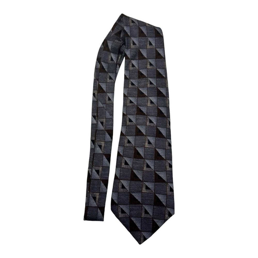 Stafford Executive Mens Grey‎ Black Geometric Silk Tie Made in Italy